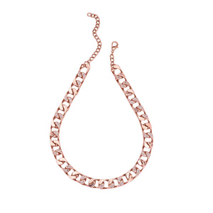 Estele Rose Gold Plated Stylish Cuban & Carb Thick Necklace with Crystals for Women