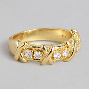 Estele  gold plated fancy band type ring with American diamond for women (non adjustble)