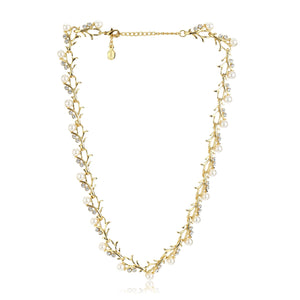 Gold Tone Plated White Crystl Stone Necklace With Earrings