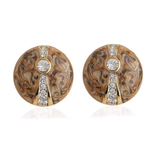 Estele  Gold Plated Brass Stud with Grey Colour Enamel and White Crystal Stone Earrings for Women