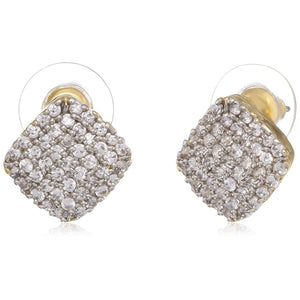 Estele Gold and Silver Plated American Diamond Square Calotropis Stud Earrings for Women,