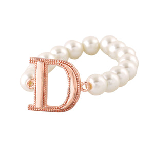 Estele Rose Gold Plated Dazzling "D" Letter Glass Pearl Bracelet for Women