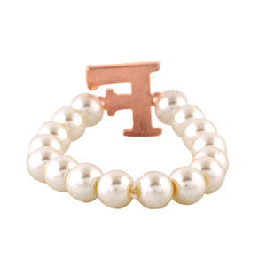 Estele Rose Gold Plated Fascinating "F" Letter Glass Pearl Bracelet for Women