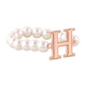 Estele Rose Gold Plated Heavenly "H" Letter Glass Pearl Bracelet for Women