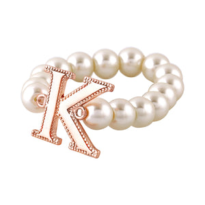 Estele Rose Gold Plated Kindly "K" Letter Glass Pearl Bracelet for Women