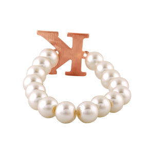 Estele Rose Gold Plated Kindly "K" Letter Glass Pearl Bracelet for Women