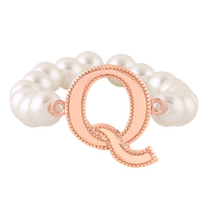 Estele Rose Gold Plated Quirky "Q" Letter Glass Pearl Bracelet for Women