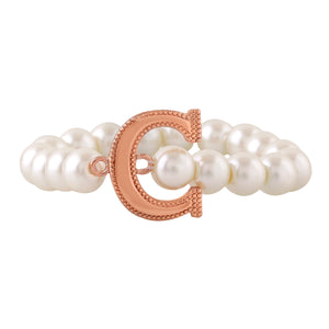 Estele Rose Gold Plated Classic "C" Letter Glass Pearl Bracelet for Women