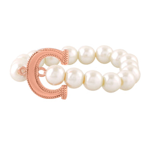 Estele Rose Gold Plated Classic "C" Letter Glass Pearl Bracelet for Women