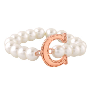 Estele Rose Gold Plated Classic "C" Letter Glass Pearl Bracelet for Women