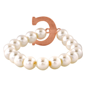 Estele Rose Gold Plated Classic "C" Letter Glass Pearl Bracelet for Women