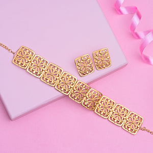 Estele Gold Plated Fancy Traditional and Fashion Choker Necklace with Earrings for Women