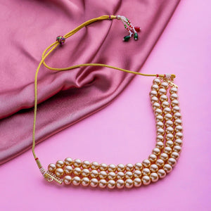 Estele - Enchanting Three Line Gold Pearl Choker