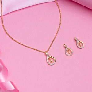 Estele Gold Plated American Diamond Oval Loop Chain Necklace Set for Women