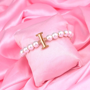 Estele Rose Gold Plated Incredible "I" Letter Glass Pearl Bracelet for Women